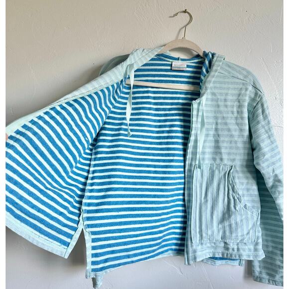 Columbia M teal comfy cozy hoodie zip up sweater aqua stripe outdoor casual top - Picture 4 of 7